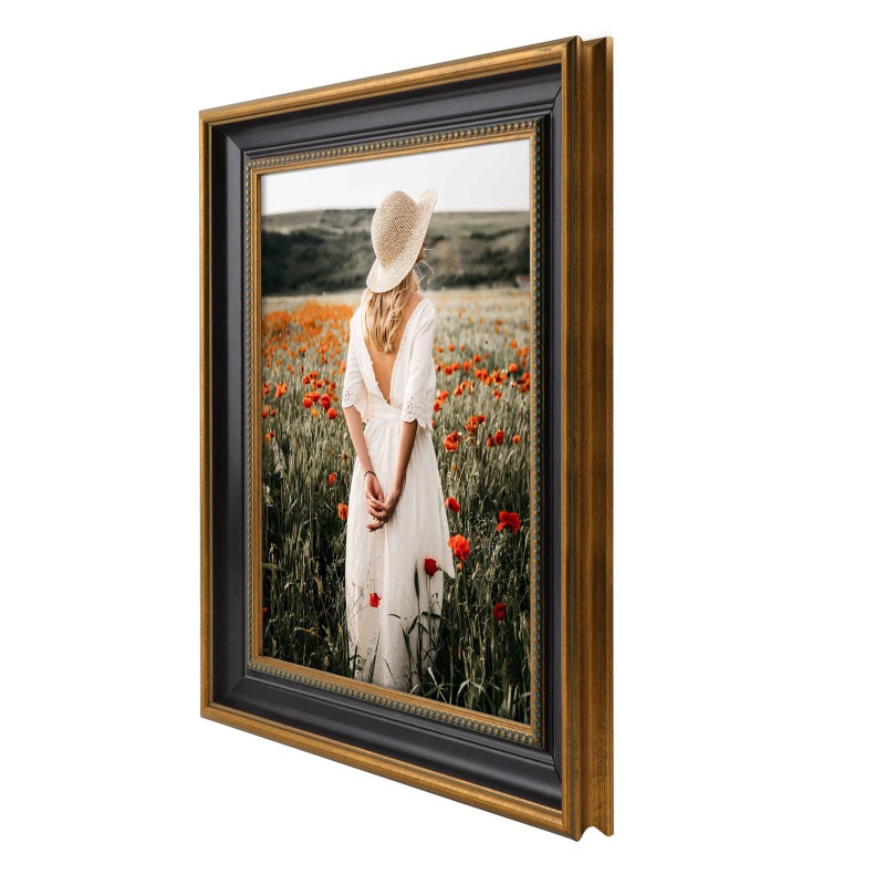 Space Art Deco, 11x14 Picture Frame without Mat for 11x14 Photo, High Definition Real Glass Wall Display (Ornate Gold/Black, 1-Pack) - Image 2